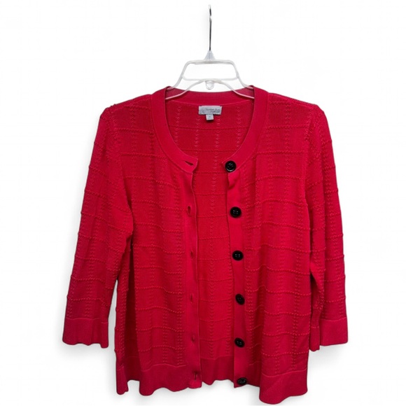Amber Sun Red 100% Cotton Textured Grid Knit Cardigan, Size XL - Picture 6 of 7